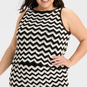 Ava & Viv Sweater Tank Top Black White Chevron Knit Size 3X NWT